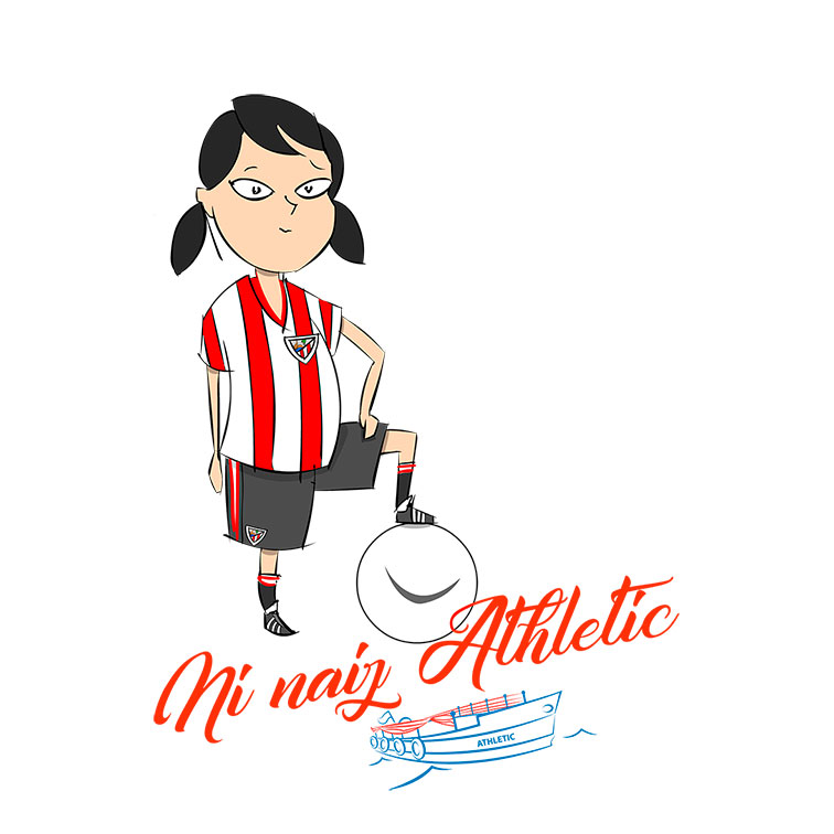 La imagen reinvindica de forma simpática la utilización también de la gabarra por parte del equipo femenino del Athletic